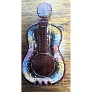 Vintage Ceramic Guitar-Shaped Ashtray In Multicolor Glaze Finish Made in Japan